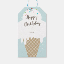 Étiquettes-cadeau Crème glacée Cone Script Joyeux Anniversaire