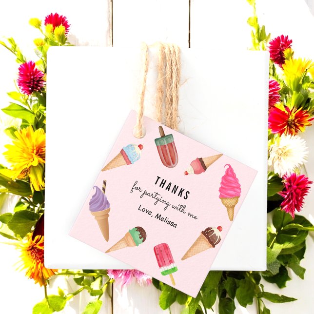 Étiquettes Cadeau Crème glacée rose bleu Merci vert Favoriser les ét (Créateur téléchargé)
