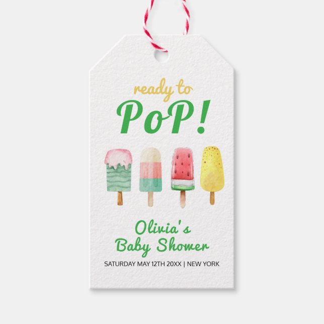 Étiquettes-cadeau Crème Jaune Verte Prêt À Pop Baby shower (Devant)