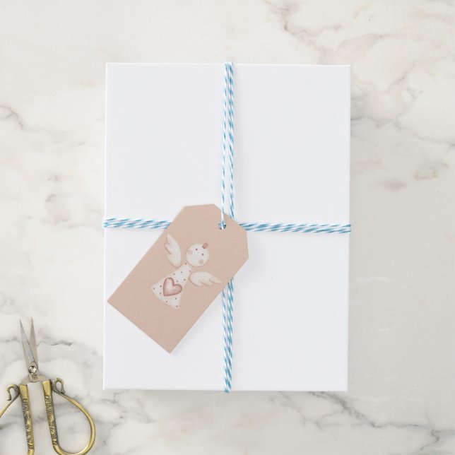 Étiquettes-cadeau Crème moderne Valentine Angel (Avec de laficelle)