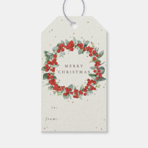Étiquettes-cadeau Crème Rouge Baie+Eucalyptus Noël/Fêtes
