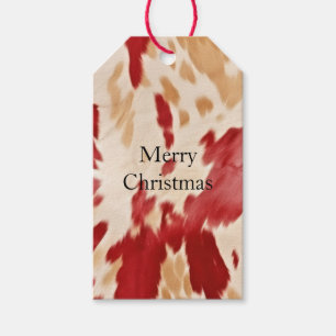 Étiquettes-cadeau Crème Rouge Occidental Cowhide Nom personnalisé