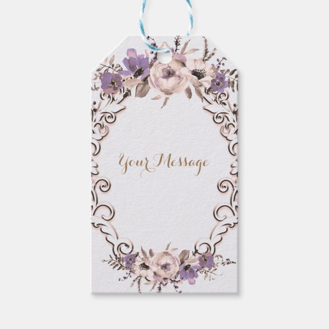 Étiquettes-cadeau Crème violette Élégant Mariage végétal (Devant)