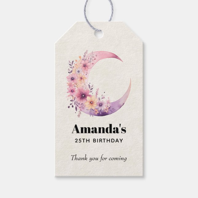Étiquettes-cadeau Crescent rose Lune Anniversaire Merci (Devant)