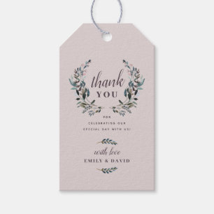 Étiquettes-cadeau Crest jardin Merci Mariage floral mauve