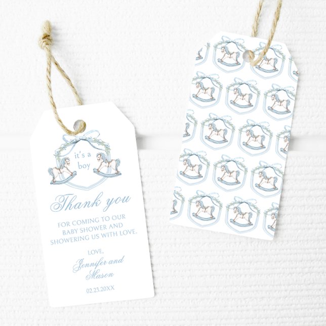 Étiquettes-cadeau Crête de cheval bleu French baby boy shower merci (Créateur téléchargé)