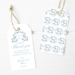 Étiquettes-cadeau Crête de cheval bleu French baby boy shower merci