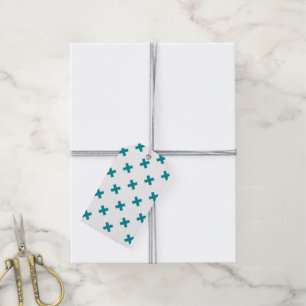 Étiquettes-cadeau Crochets turquoises sur blanc