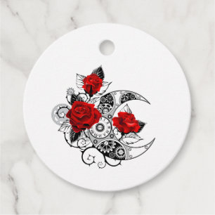 Étiquettes Cadeau Croissant mécanique avec roses rouges