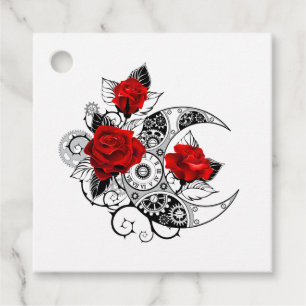 Étiquettes Cadeau Croissant mécanique avec roses rouges