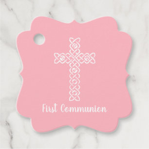 Étiquettes Cadeau Croix   Bébé Communion rose Baptême Christening