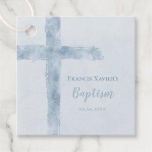 Étiquettes Cadeau croix bleu aquarelle Baptême
