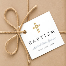 Étiquettes Cadeau Croix bleu poussiéreux religieux élégant de baptêm
