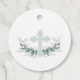 Étiquettes Cadeau Croix Bleue de couronne Communion Baptême Christen