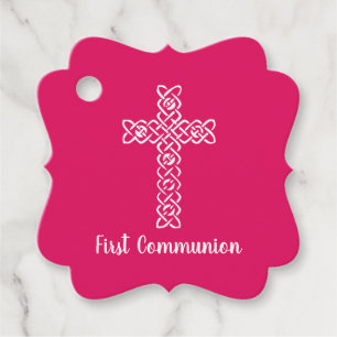 Étiquettes Cadeau Croix Communion Rose Rubis Baptême Christen