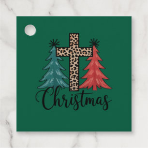 Étiquettes Cadeau Croix de léopard Arbres de Noël Chrétiens
