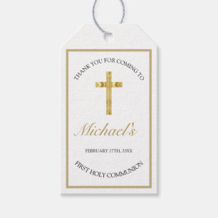 Étiquettes-cadeau Croix dorée élégante Première Sainte Communion Bla