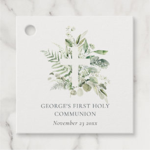 Étiquettes Cadeau Croix du feuillage Eucalyptus Première communion s