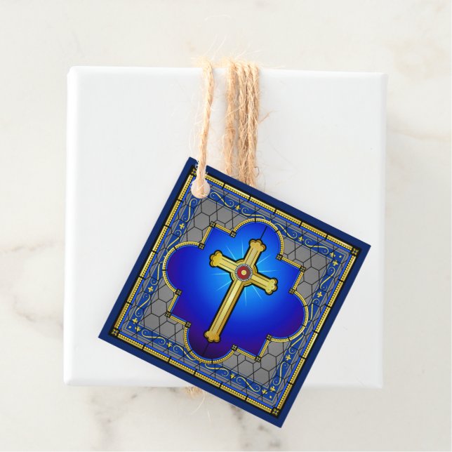 Étiquettes Cadeau Croix élégante - Voir Retour - (En situation)
