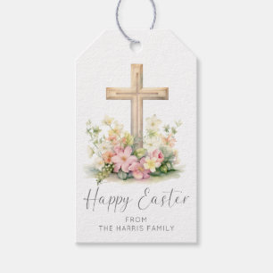 Étiquettes-cadeau Croix florale de Pâques