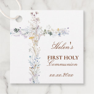 Étiquettes Cadeau croix florale de première communion