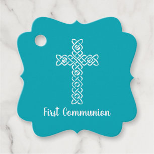 Étiquettes Cadeau Croix Peacock Blue Communion Baptism Christen