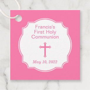 Étiquettes Cadeau Croix rose mignonne Première Communion de Fille