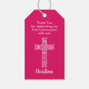 Étiquettes-cadeau Croix   Ruby Pink Communion Baptism Christening