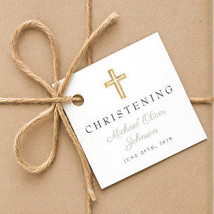 Étiquettes Cadeau Croix verte du Sage religieux Christening