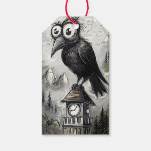 Étiquettes-cadeau Crow noir gothique et tour Halloween Éffrayant