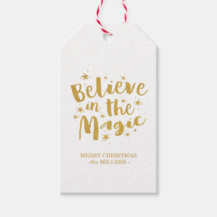 Étiquettes-cadeau Croyez En La Magique Rustique Gold Christmas