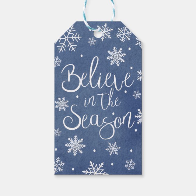 Étiquettes-cadeau Croyez en la saison Blue Snowflake Noël (Devant)