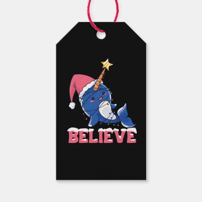 Étiquettes-cadeau Croyez Narwhal Noël Fée Lumières (Devant)