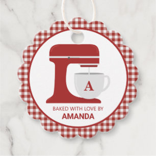 Étiquettes Cadeau Cuisine de mélange de soie rouge Monogramme Fa
