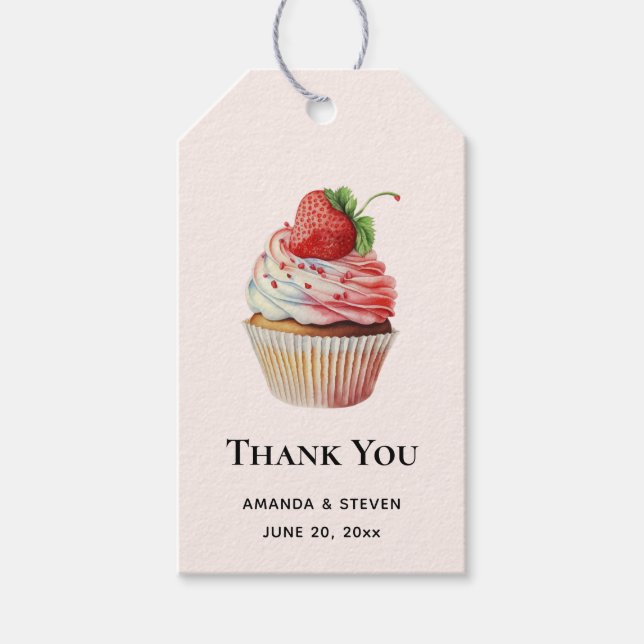 Étiquettes-cadeau Cupcake de fraises Merci dessert sucré (Devant)