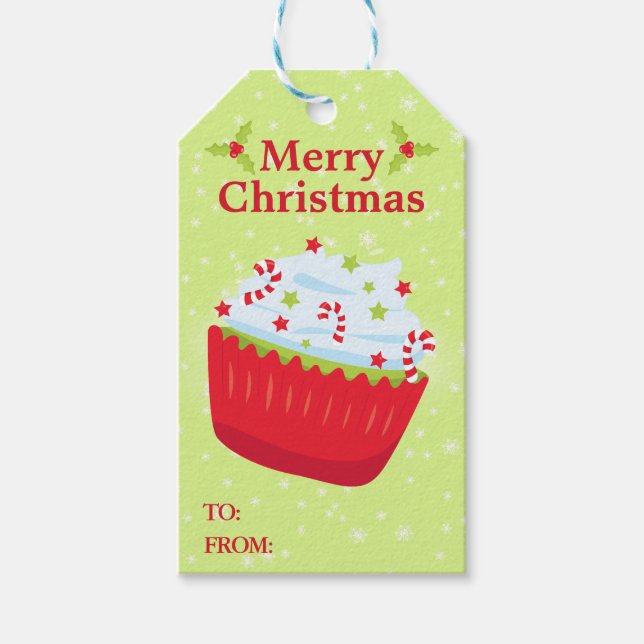 Étiquettes-cadeau Cupcake de Noël Festif Rouge et Vert (Devant)