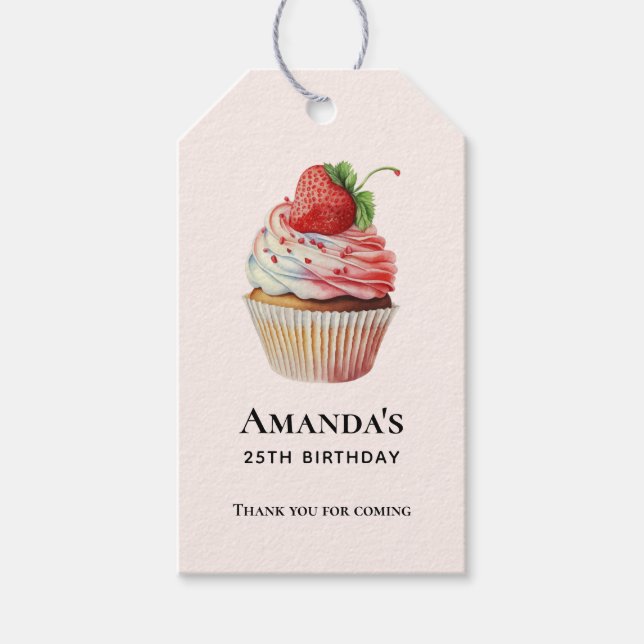 Étiquettes-cadeau Cupcake fraise dessert dessert Anniversaire (Devant)