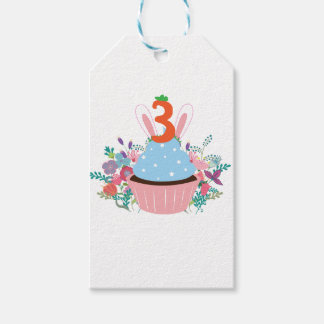 Étiquettes-cadeau Cupcake lapin de 3 ans