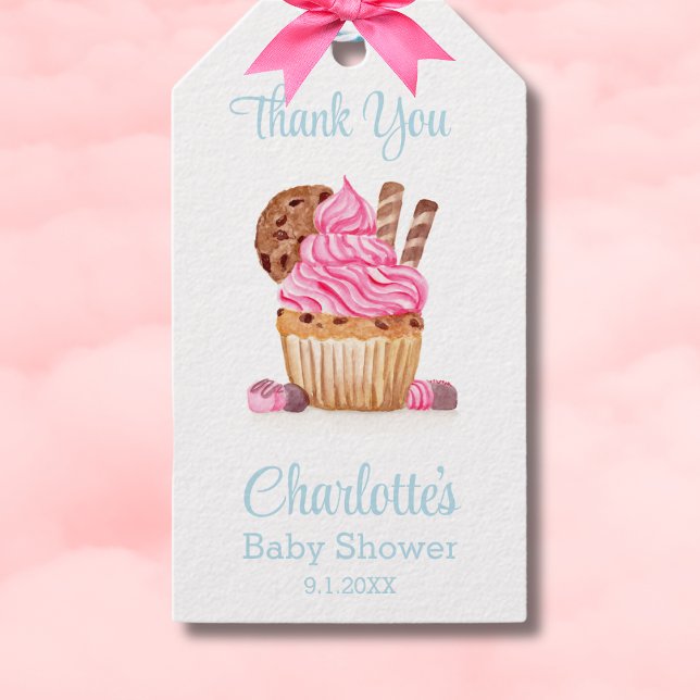 Étiquettes-cadeau Cupcake Rose Au Merci De Baby shower Chocolé (Créateur téléchargé)