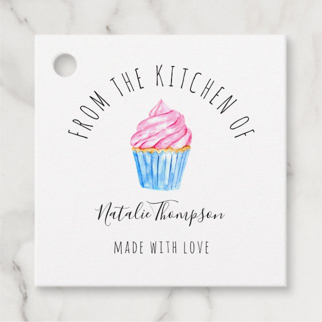 Étiquettes Cadeau Cupcake rose de la cuisine de cuisson maison (Devant)