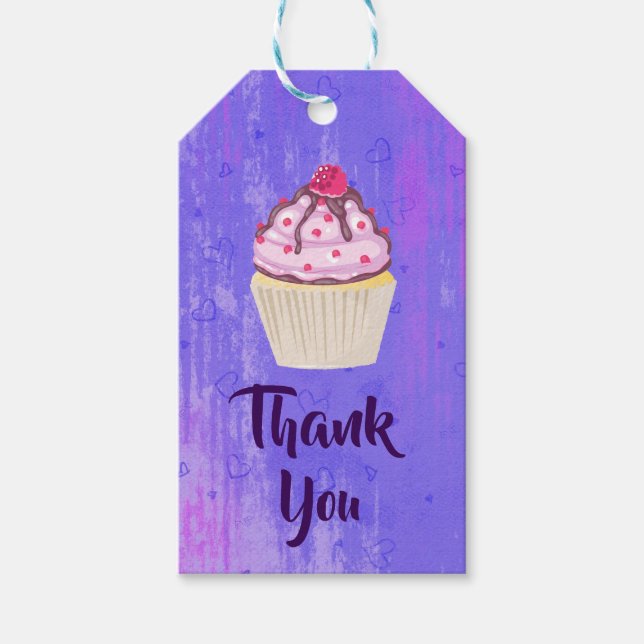 Étiquettes-cadeau Cupcake sucré avec framboise sur le Merci supérieu (Devant)
