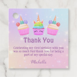 Étiquettes Cadeau cupcakes arc-en-ciel merci fille 1er anniversaire 