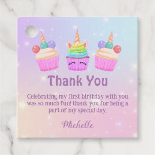 Étiquettes Cadeau cupcakes arc-en-ciel merci fille 1er anniversaire