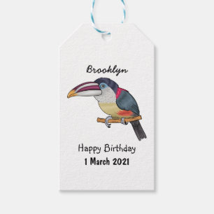 Étiquettes-cadeau Curl crested aracari bird cartoon