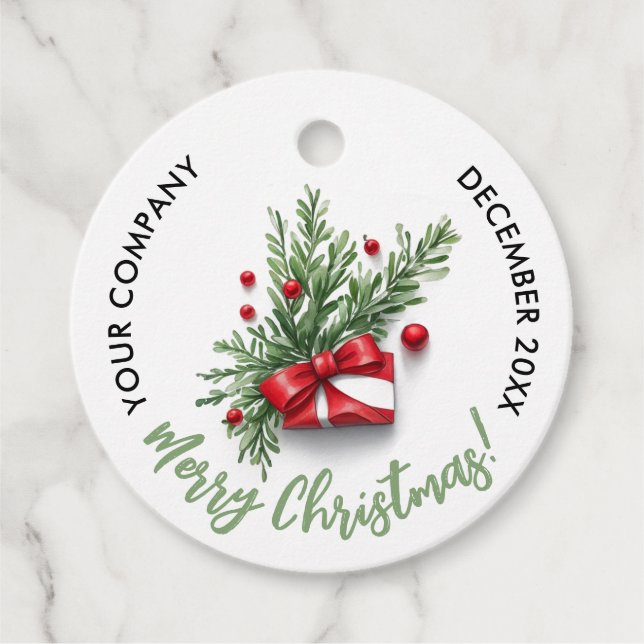 Étiquettes Cadeau Curte Joyeux Noël Ruban Rouge QR Code Aquarelle (Devant)