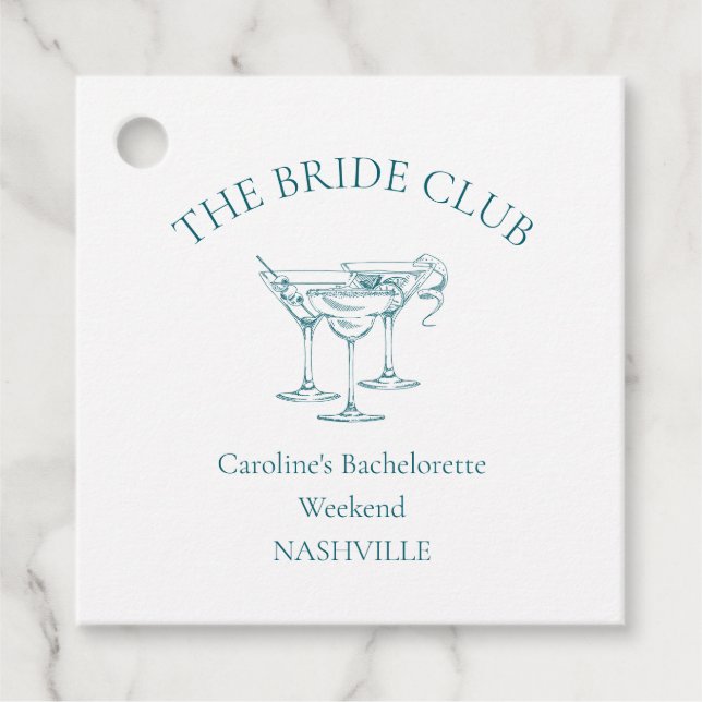 Étiquettes Cadeau Custom Bachelorette Party Cocktail Social Club (Devant)