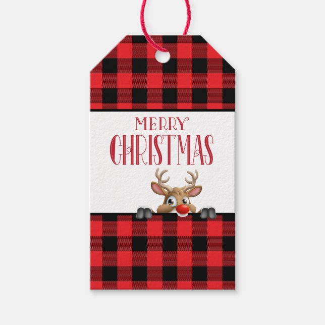 Étiquettes-cadeau Custom Farmhouse Red Black Buffalo Check Plaid (Devant)