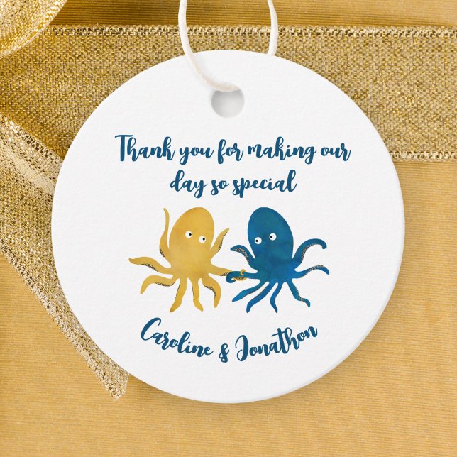 Étiquettes Cadeau Custom Funny Marine et Gold Ocean Octopus Mariage (Créateur téléchargé)