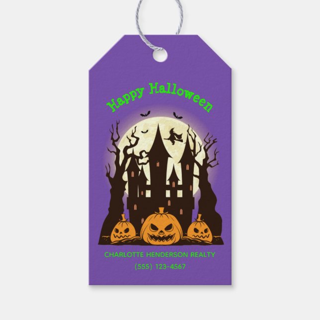 Étiquettes-cadeau Custom Happy Halloween Maison hantée (Devant)