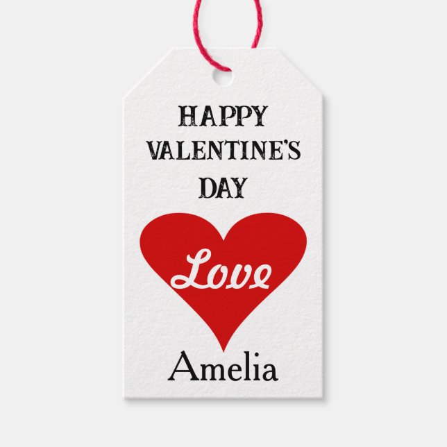 Étiquettes-cadeau Custom Red Heart Valentine's Day Name & Text (Devant)